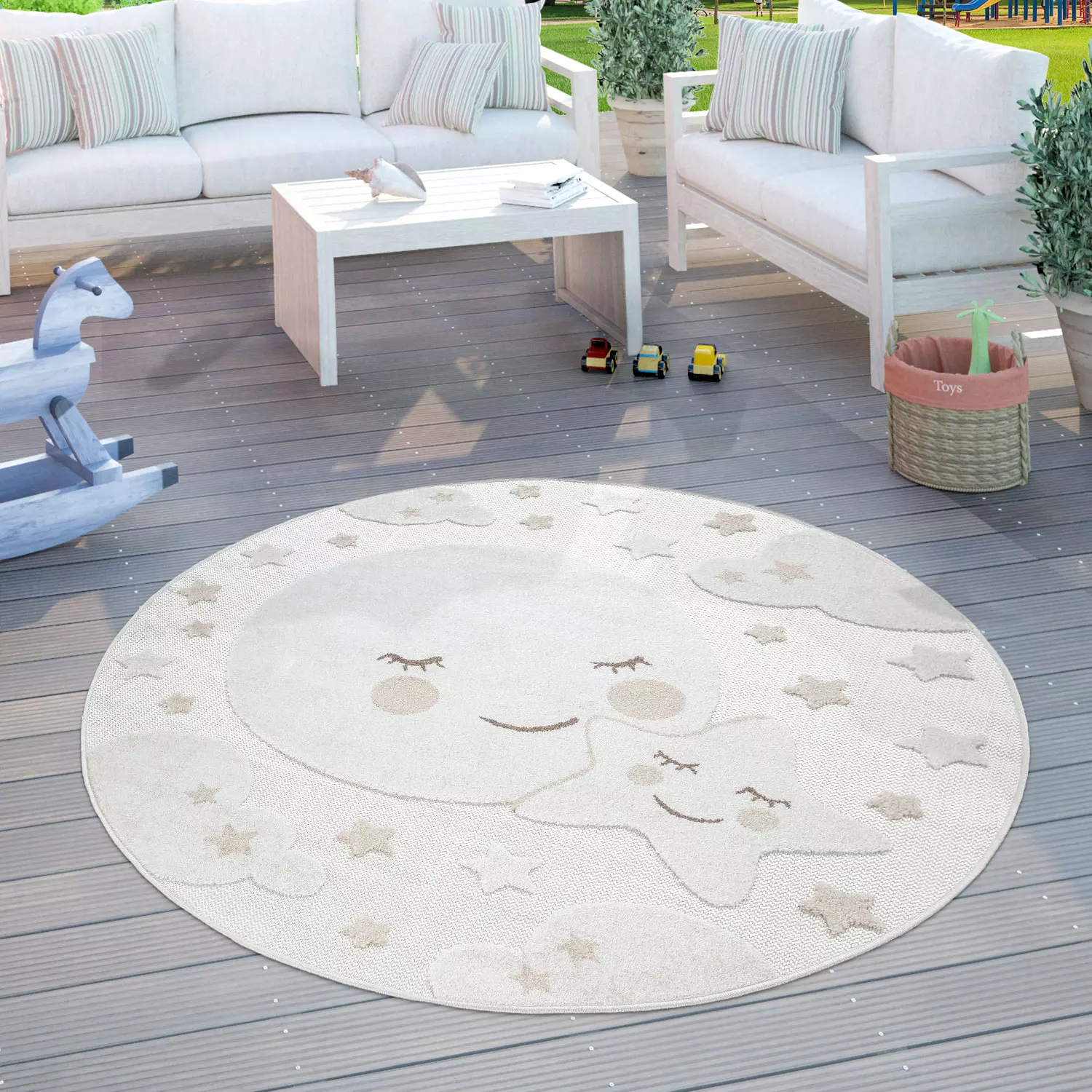 Kinderteppich In- & Outdoor Twitara Beige 120 Cm Rund – Bild 4