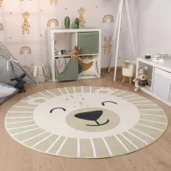 Waschbarer Kinderteppich Toska Beige 120 Cm Rund