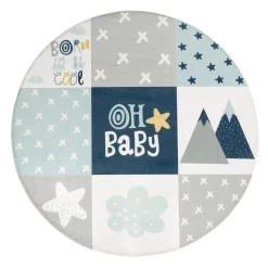 Waschbarer Kinderteppich Chiko Blau 120 Cm Rund