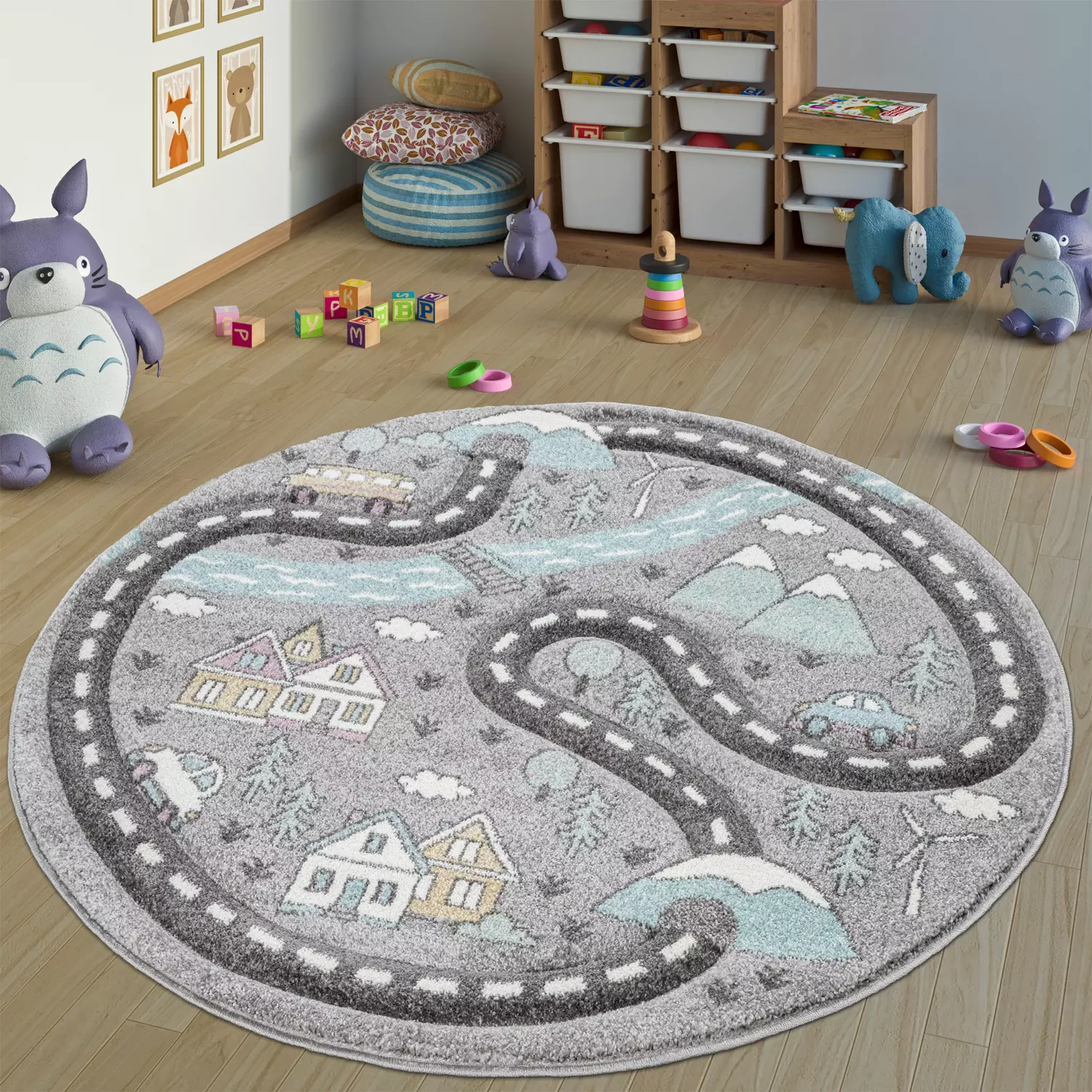 Runder Kinderteppich Viotta Grau 120 Cm Rund