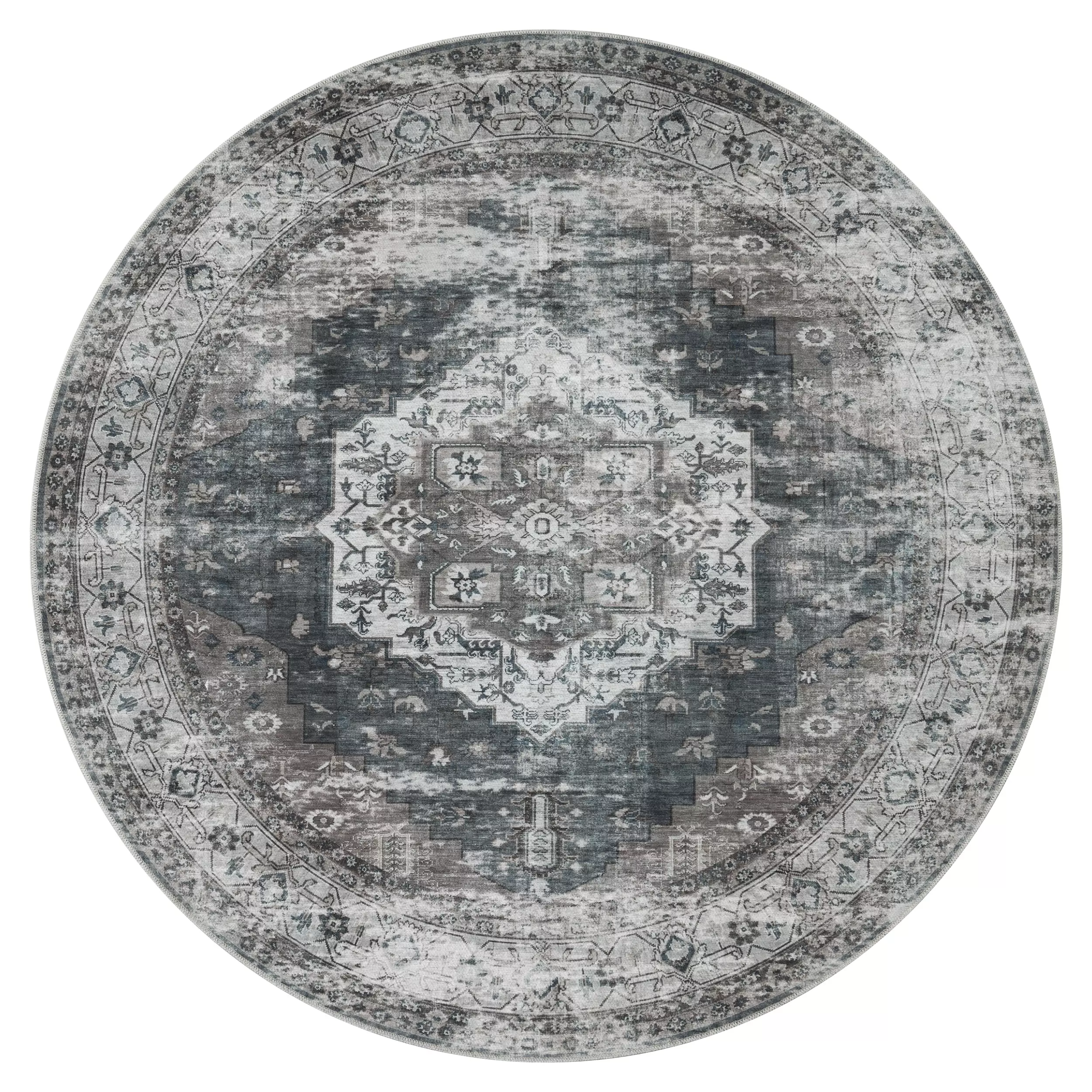 Waschbarer Teppich Leoni Grau 120 Cm Rund